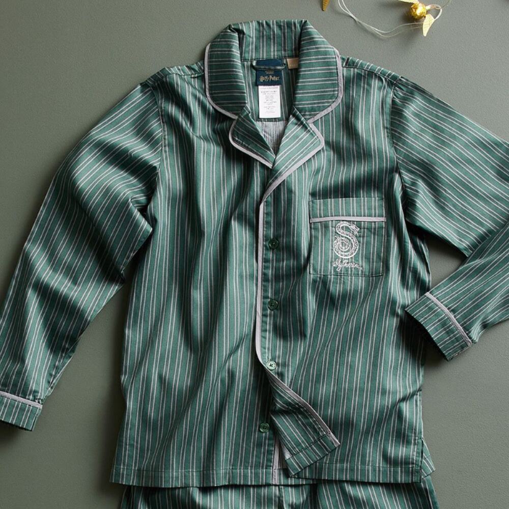 Pottery Barn Harry Potter Slytherin House Sateen Pajama Top Shirt XS
